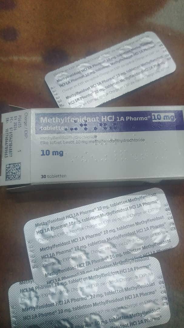 نمای قرص ریتالین آلمانی ۱۰ میلی‌گرم متیل‌فنیدات اصل